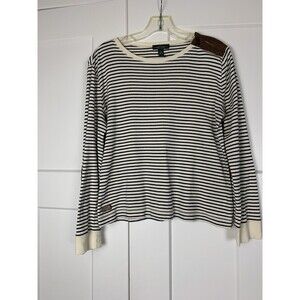 Vtg Ralph Lauren Jean Co. Striped Nautical Long Sleeve Shirt Suede Elbow  Sz L